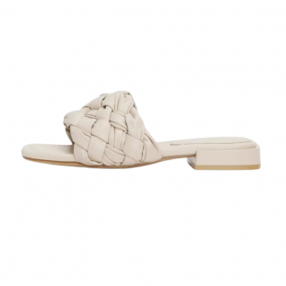Kid Leather Woven Band Square Toe Casual Sandal Women Shoes