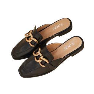 Mules Design Elegant Soft Leather Loafers With Metal Decoration