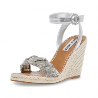 Rhinestone Braided Strap Metallic Espadrille Wedge Sandals Women's Shoes