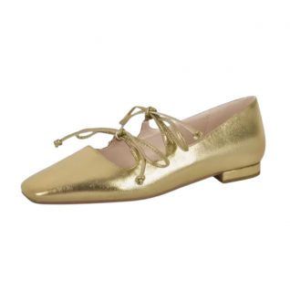 Metallic Little Square Toe Bow Strap Flats Women's Shoes