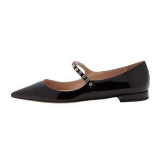 Patent Leather Pointed Toe Rhinestone Mary Jane Flats Women's Shoes