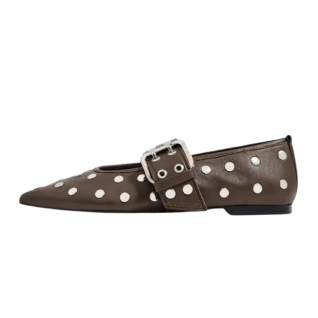 Studs Pointed Toe Thick Buckle Strap Fashion Flats Women's Shoes