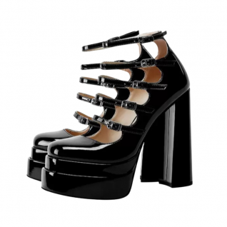Patent Leather Super High Heel Buckle Strap Detail Women's Shoes