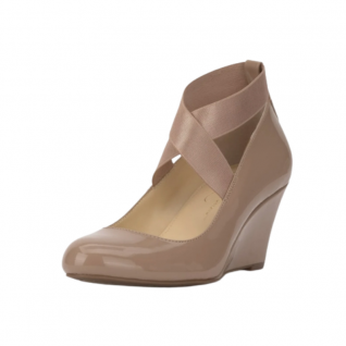 Round Toe Patent Leather Elastic Strap Women's Wedge Shoes